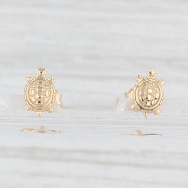 women's earrings with oval shape -Little Turtle Stud Earrings 14k Yellow Gold