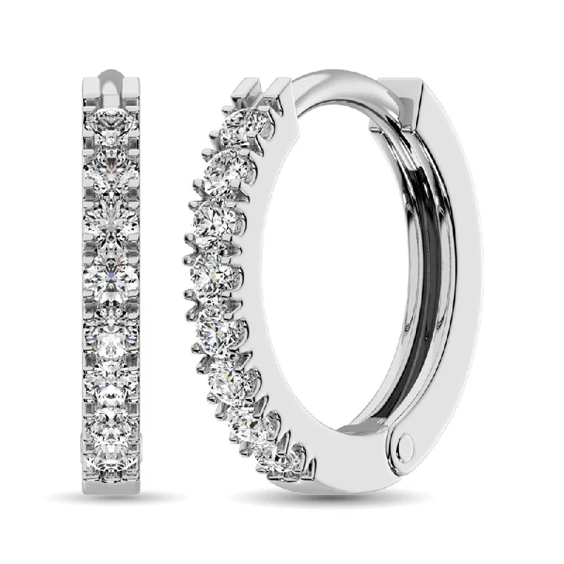 women's earrings with contemporary design -10K White Gold 1/2 Ct.Wt. Diamond Hoop Earrings