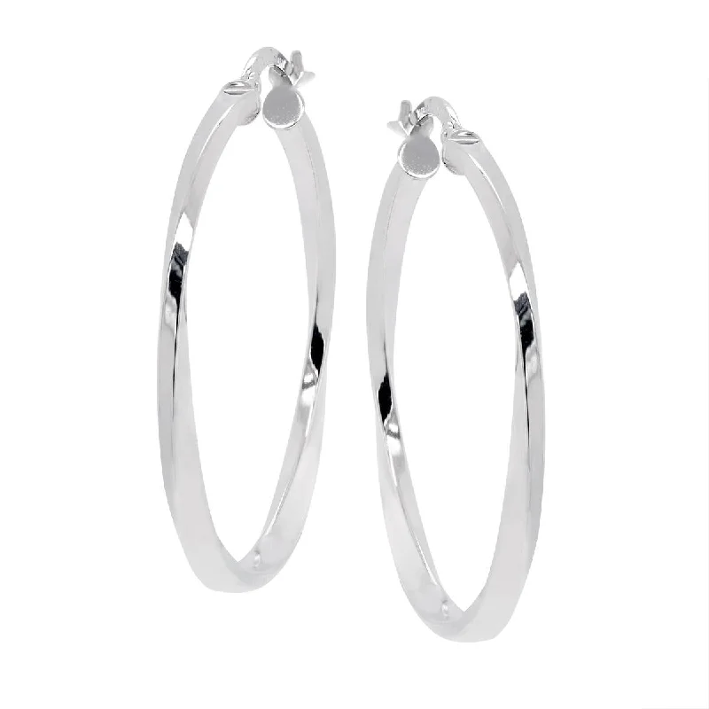 women's earrings with emerald -WHITE GOLD TWISTED HOOP EARRINGS