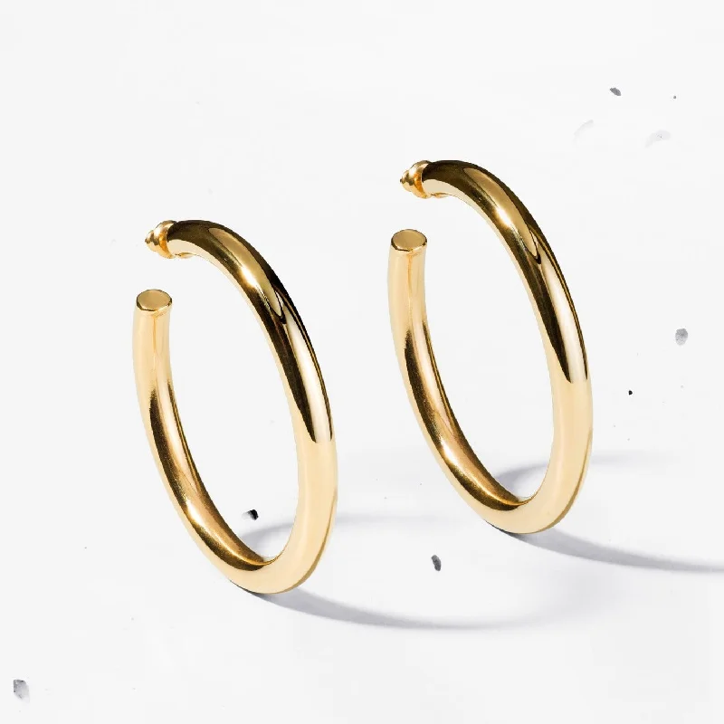 women's earrings with classic gold hoop -Large Classic tube hoop earrings