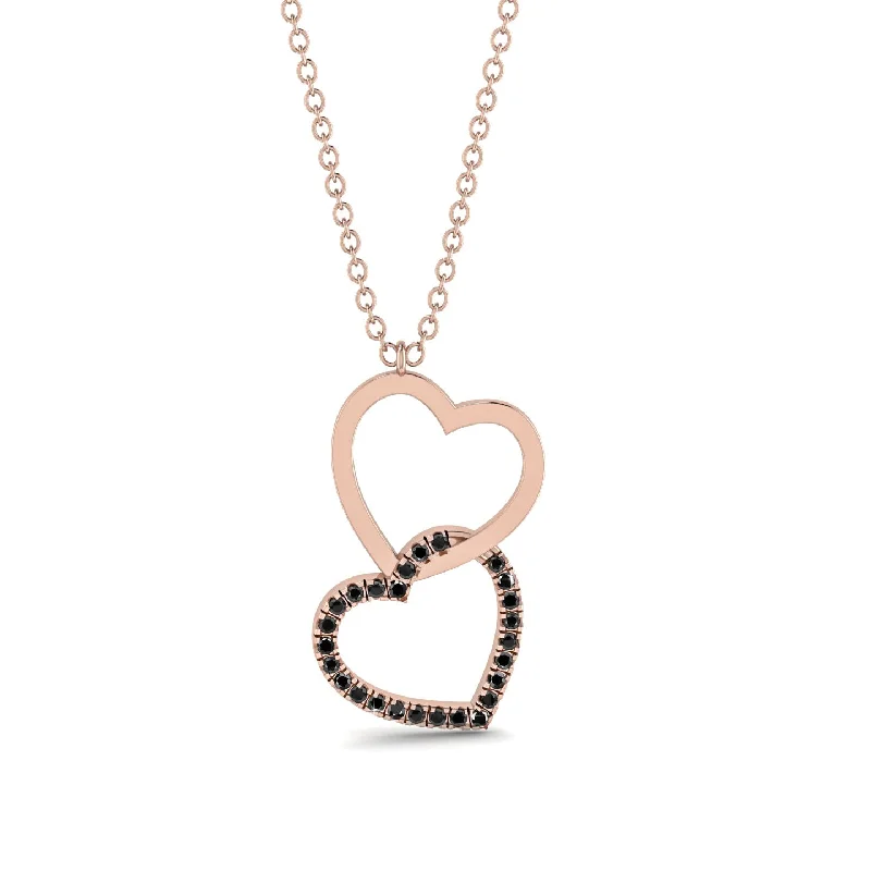 women's necklaces with custom design -Interlocked Hearts Black Diamond Necklace - Wendy No. 8